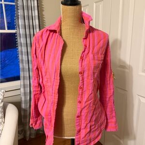Z Supply Vibrant Pink Striped Button Down Shirt